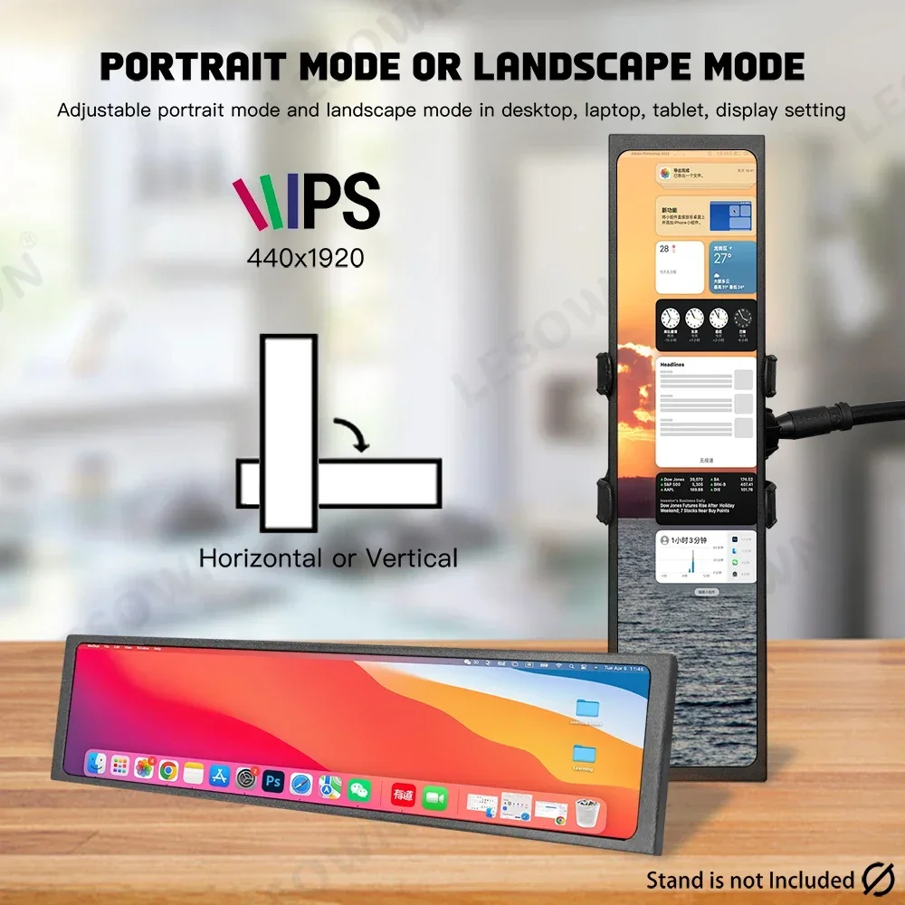 LESOWN 11.3 8.8 7.9 inch Stretched Bar Long Screen Monitor HDMI 440x1920 IPS LCD Portable Strip Display for Aida64 PC Case