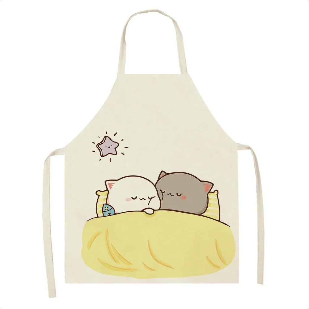 Cute Cartoon Cat Printed Apron Couple Apron Sleeveless Anti-Fouling Women's Men's Apron Restaurant Chef Cooking Baking Apron