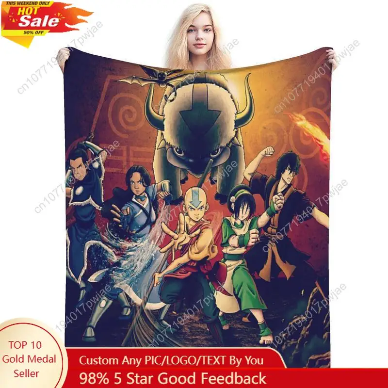 

Avatar The Last Airbender Themed Flannel Throw Blanket Soft Cozy Digital Print Polyester Knit Glam Style Custom Blankets