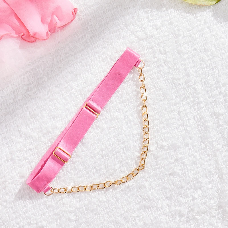 New Neck Sexy Chain Thong Bra Steel Ring Sweet INS Girl Pink Underwear Set of Five Lingerie for Women Bra and Panty Set