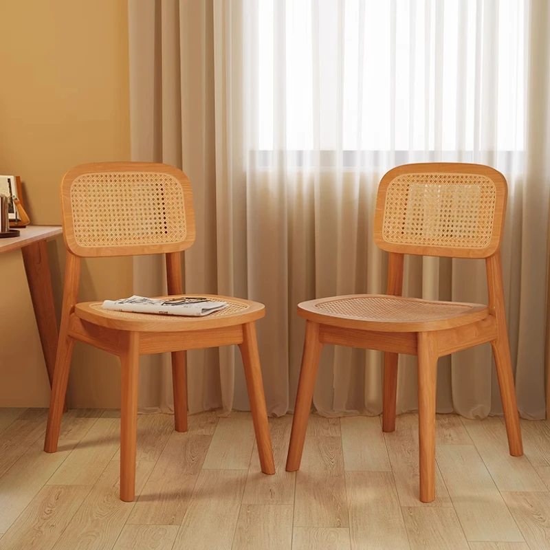 Silla nórdica de ratán, silla de comedor de madera maciza, muebles con respaldo para el hogar, restaurante, muebles multifuncionales Sedia Velluto E Oro