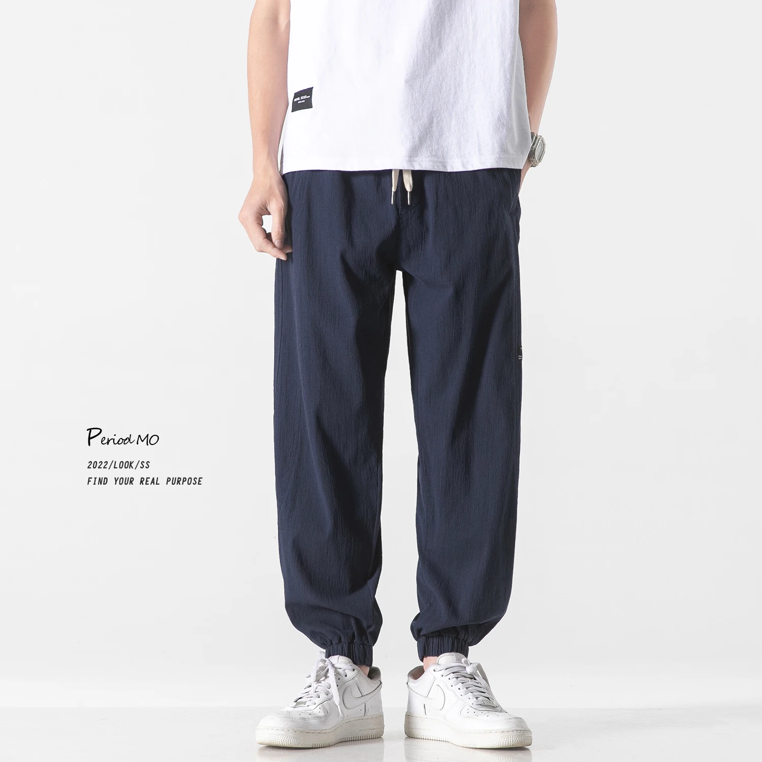 

Cool Loose Straight Leg Nine-Tenths Pants Men's Spring Summer Thin Faion Brand Casual Trousers Harajuku Sle Loose Waist