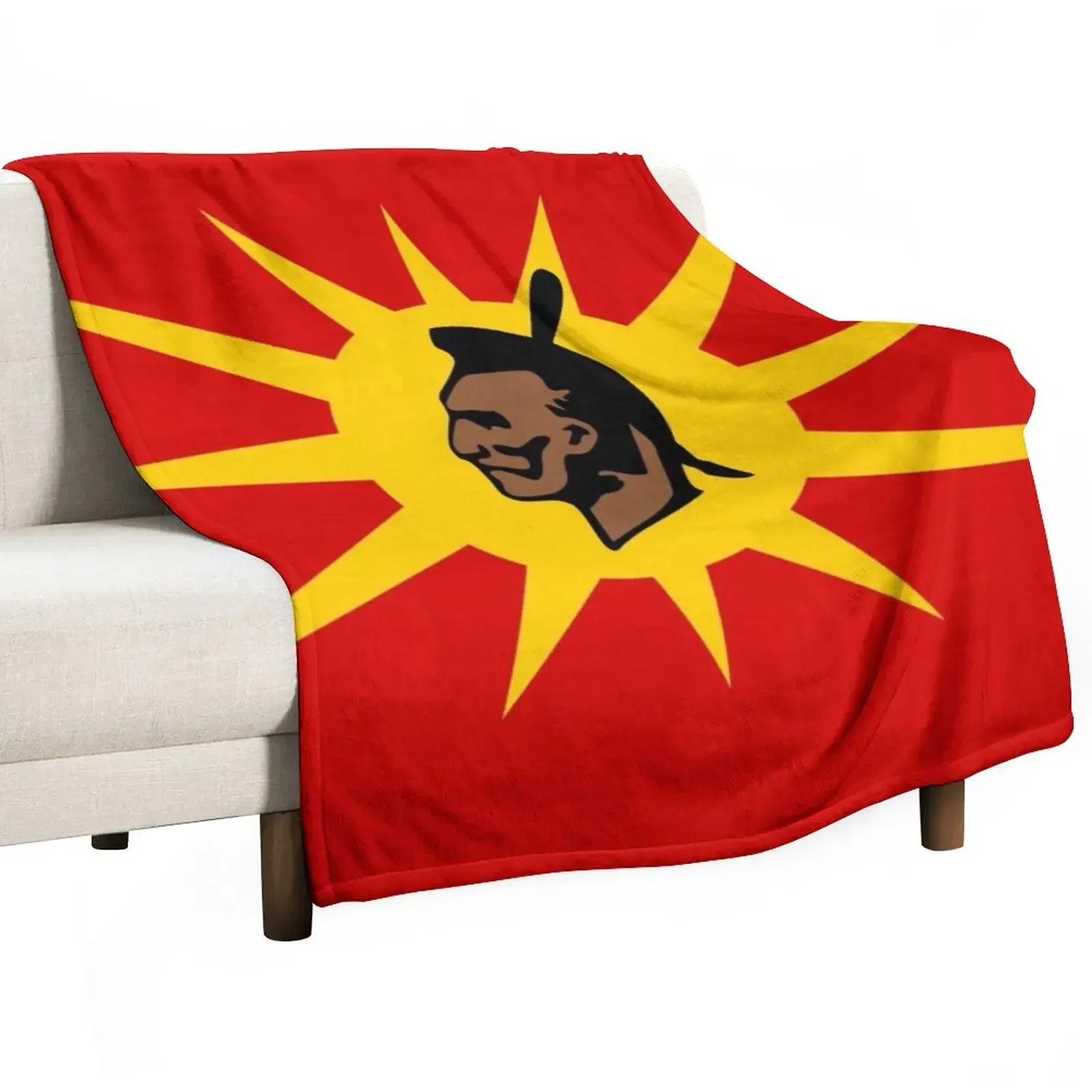 

Mohawk Warrior Flag Iroquois Canada and USA yellow and red background HD High Quality Throw Blanket Hair Blankets