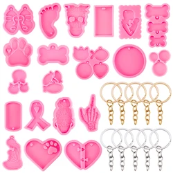 Dog Paw Print Resin Molds Heart Shape Keychain Casting Silicone Molds for Key Chain Pendant Making Epoxy Resin Craft Jewelry DIY