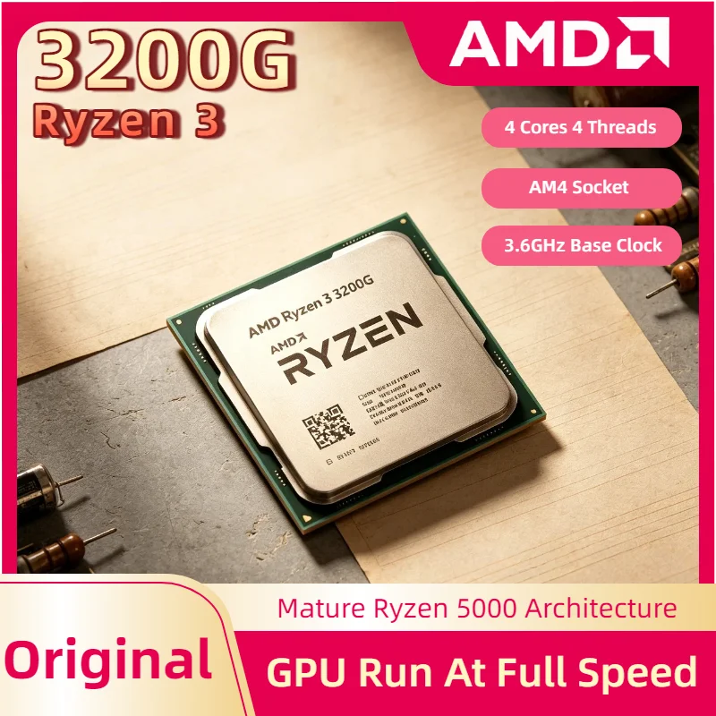 CPU AMD Ryzen 3 3200G R3 3200G 3.6GHz 4 Núcleos 4 Hilos 65W AM4 Radeon Vega 8 Gráficos para PC de Escritorio Pro, Máx. 4K Plus Rápido