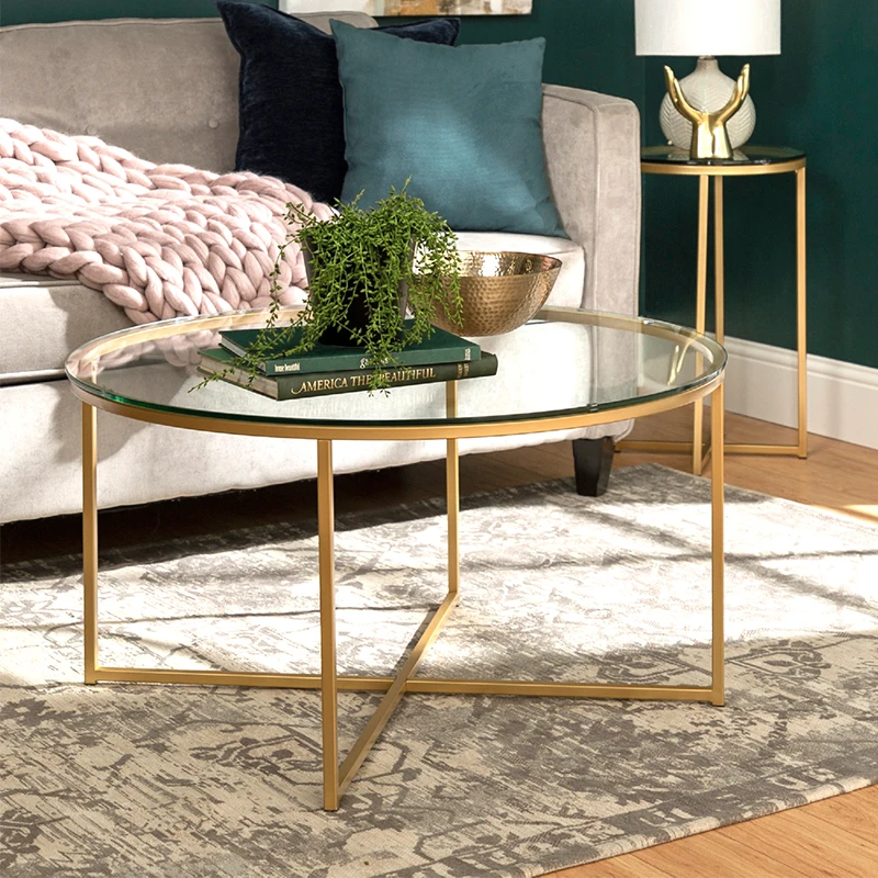 Nordic Gold Round Coffee Table Living Room Modern Creative Marble Texture Large Table Home Furniture