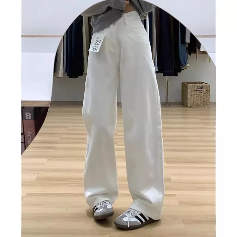 

Early Spring High Waist Straight Leg Wide Leg Pants Women's Slimming Non-Lightweight Denim Jeans Cotton Stretch Denim