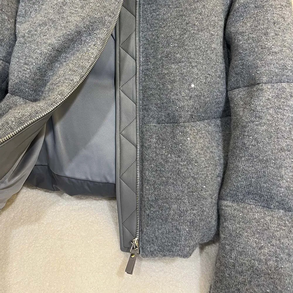 2025 invierno nueva chaqueta de plumas de ganso de alta calidad chaqueta de plumón tejida abrigo de mujer de estilo Retro