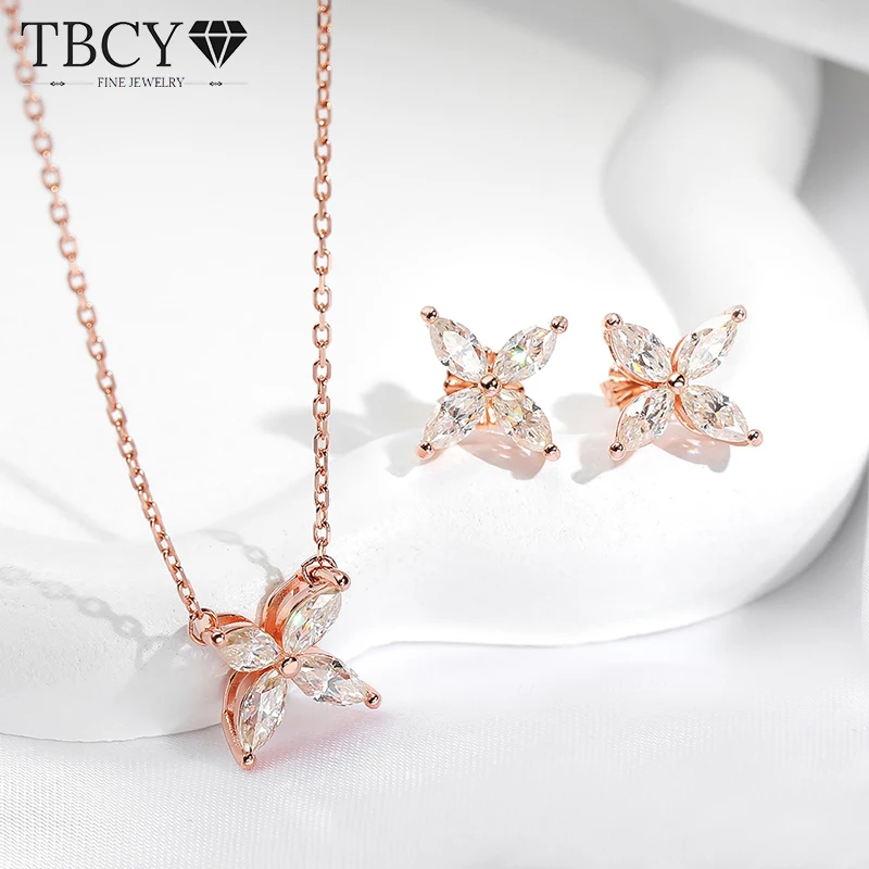 TBCYD Clover Horse Eye 3x6mm Moissanite Stud Earrings Necklace For Women S925 Silver D Color Marquise Diamond Ear Studs Pendants