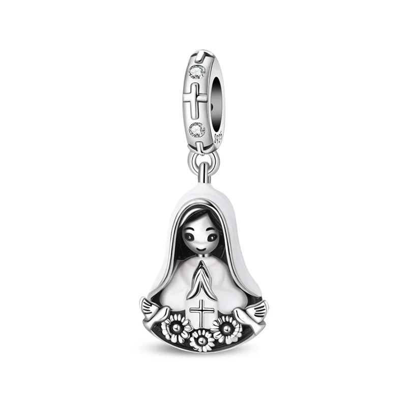 925 Sterling Silver White Holy Maiden Prayer Charms Pendant For Women Fit Original Bracelet DIY Birthday Party Jewelry Gifts