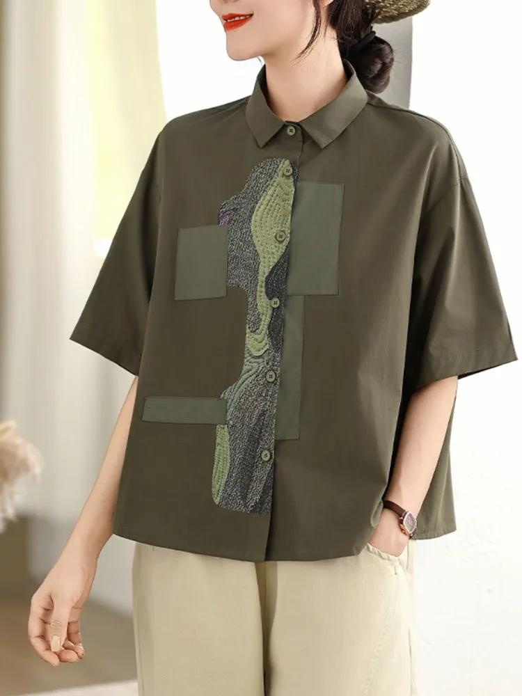 plus Size Women's  Ne irt Loose Fit f Sve Color Blo Cotton Blend Faionable Casual Top Summer Collection