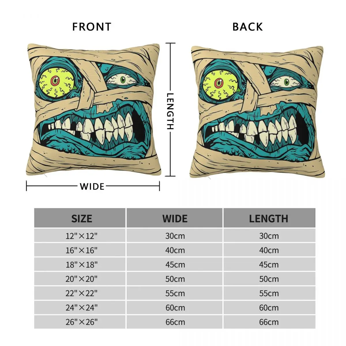 Malice Mummy Square Pillowcase Polyester Linen Velvet Printed Zip Decorative Home Cushion Cover