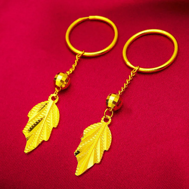 

Fashion Korean Style Vietnamese Sand Women's Flower Earrings Wholesale Long-lasting Color Sand Leaf Earrings Jewelry