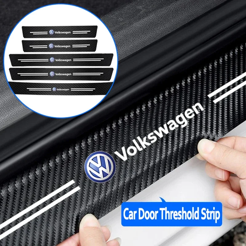 Car Door Carbon Fiber Sill Protector Stickers For Volkswagen GTD Tiguan Passat Golf Polo Touareg Magotan Touran Beetle Amarok T5