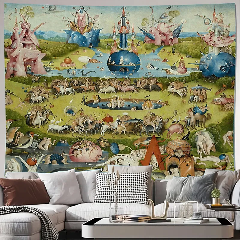 Medieval Tapestry Wall Hanging Renaissance Art Decor Fantasy Landscape Gothic Home Textile Mythological Scene Vintage Style Bedr
