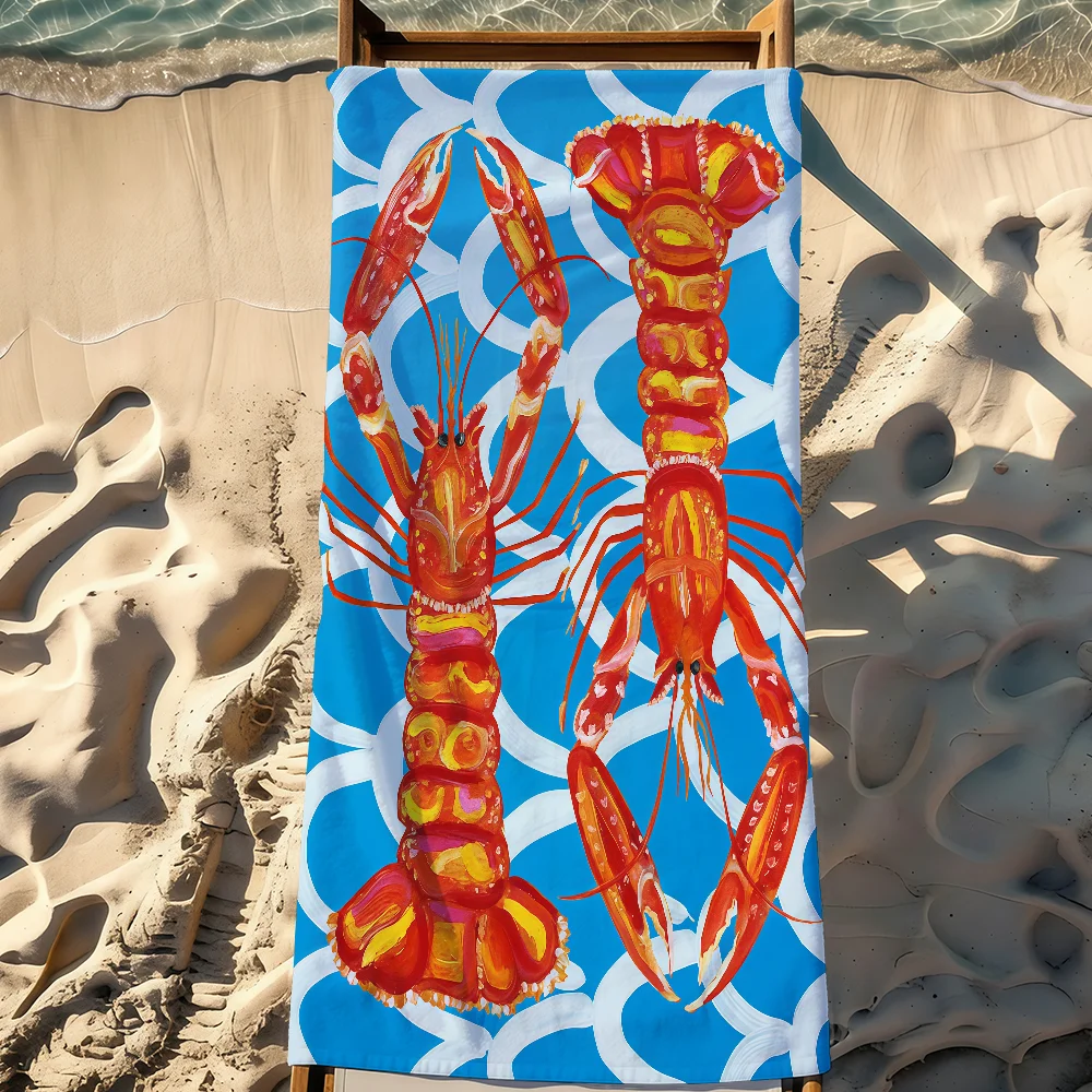 Art Colorful Lobster Ocean Towel Sports Quick Dry Travel Camping Gear Sandproof Soft Light Large Beach Towel