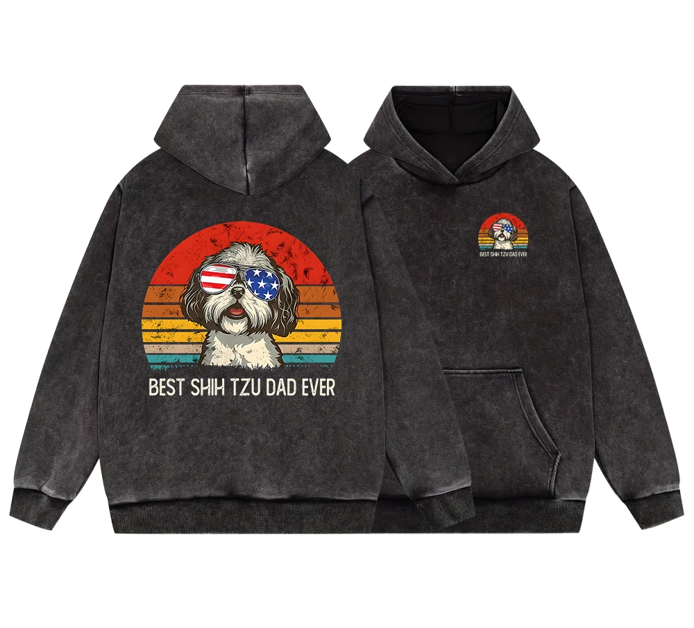 

Best Shih Tzu Dad Ever Mens Vintage Washed Cotton Hoodie Harajuku Soft Pullover Fashion Warm Hooded Clothing