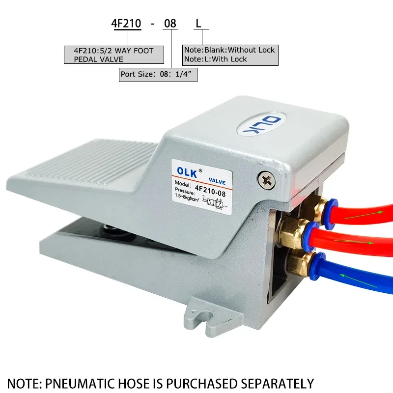 

4F210-08 2 Position 5 Way Momentary Air Tool Foot Pneumatic Pedal Valve Switch4F210-08L with Lock Pedal Valve