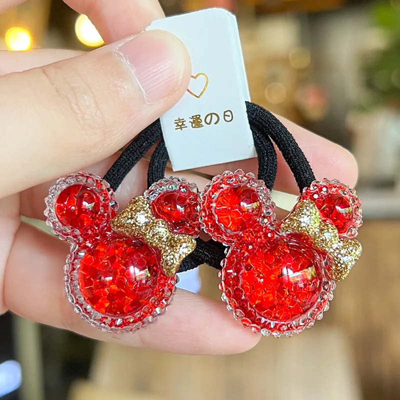 2PCS New Cute Red Cartoon Candy Girls Kids Elastic Hair Bands Princess Hair Accessories Children Hair Ties Baby Headwear