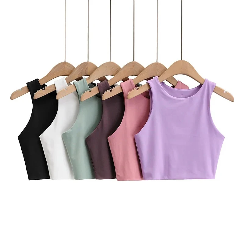 

2024 Summer Fashion Women Sexy Slim Tops O-neck Sleeveless Double Nylon Ladies Good Quality Tank Tops 6 Colors