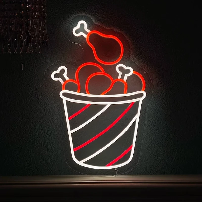 Custom Burger Drumstick Neon Sign Fast Food Shop LED Neon Light Hamburger Shop Led Light Decor Gift for Opening Decoration