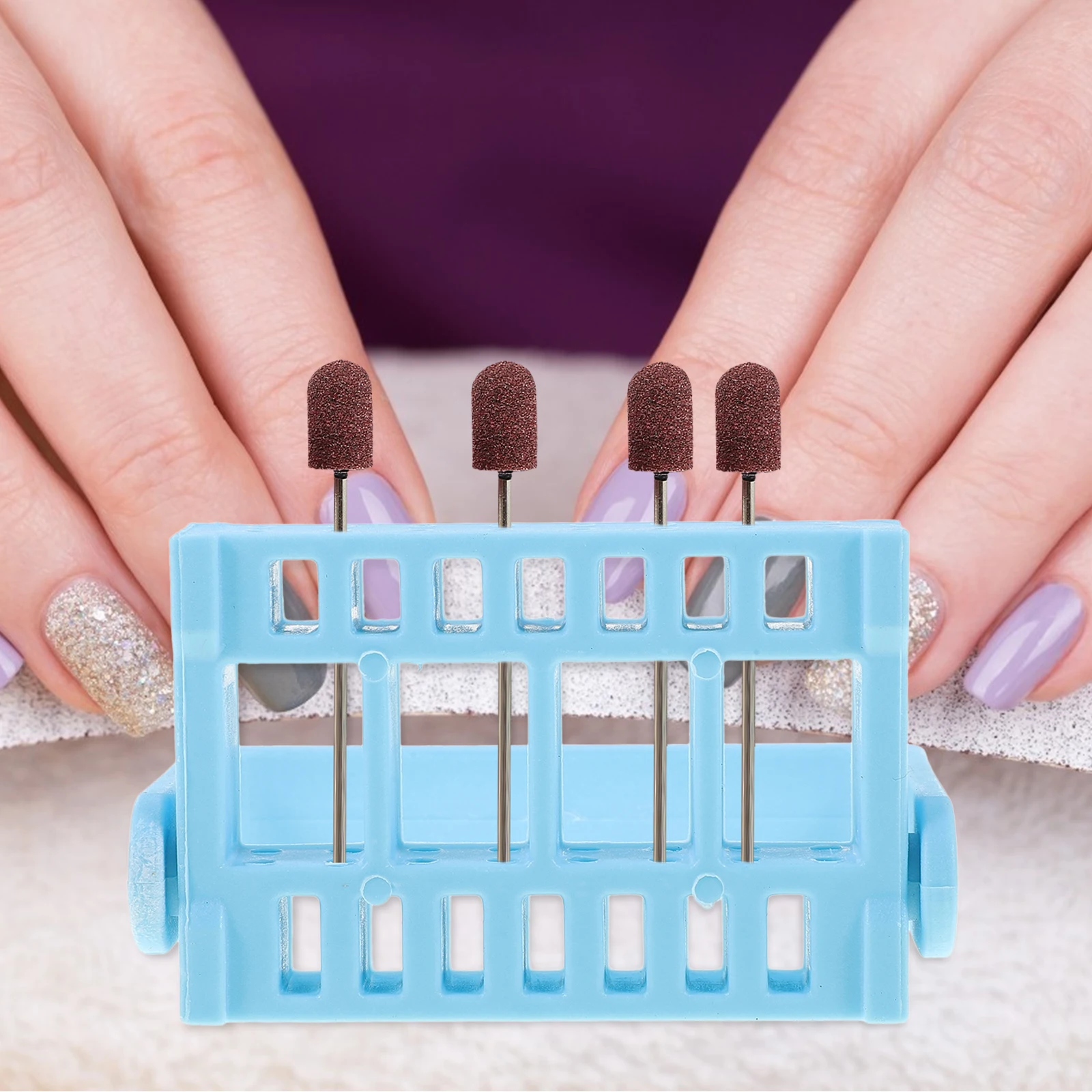 

16 Holes Nail Kits Grinding Head Tool Box Holder Bracket Manicure Organizer Blue
