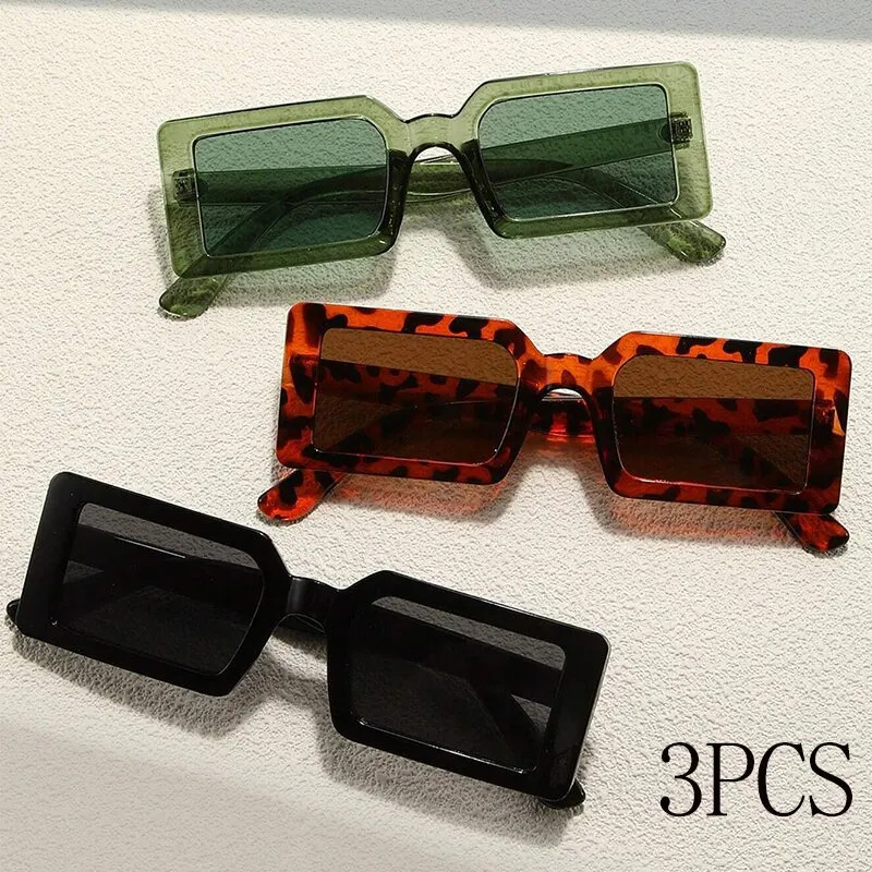 3 Stück kleine Rechteck Sonnenbrille Damen Vintage Marke Designer quadratische Sonnenbrille Damen