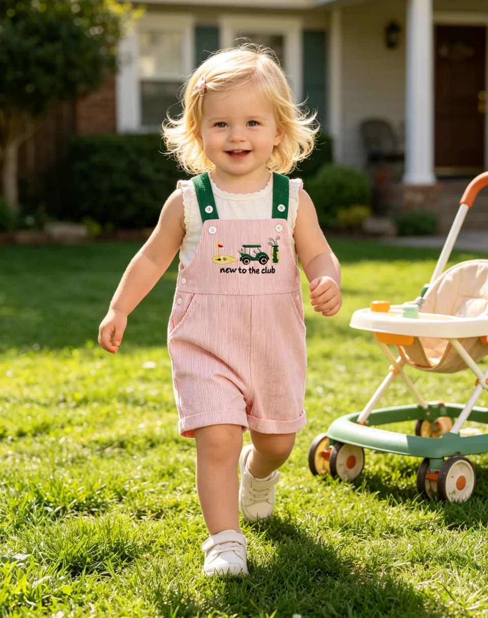 0-4Y Toddler Baby Boys Girls Golf Overalls Shorts Corduroy Embroidery Sling Short Pants Kids Summer Casual Outfit