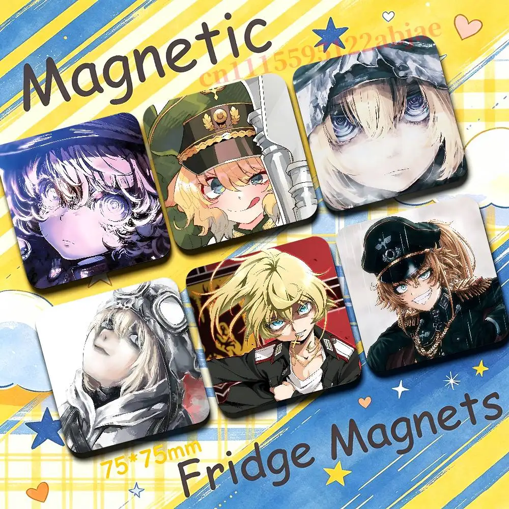 T-Tanya Degurechaff 75mm Square Fridge Magnet Cute Refrigerator Magnet Office Cabinet & Home Kitchen Decoration Gift