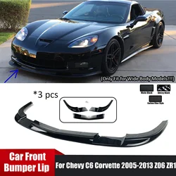 For Chevy C6 Corvette 2005-2013 Z06 ZR1 Car Front Bumper Lip Spoiler Splitter Wide Body Models Carbon Fiber Style Glossy Black