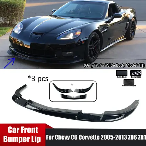 자동차 앞 범퍼 립 스포일러 스플리터 와이드 바디 모델, 탄소 섬유 스타일, 유광 블랙, Chevy C6 Corvette 2005-2013 Z06 ZR1