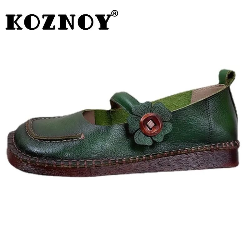 

Koznoy 1.5cm New Ethnic Manual Suture Genuine Leather Moccasins Square Toe Soft Summer Elastic Women Leisure Flats Loafers Shoes