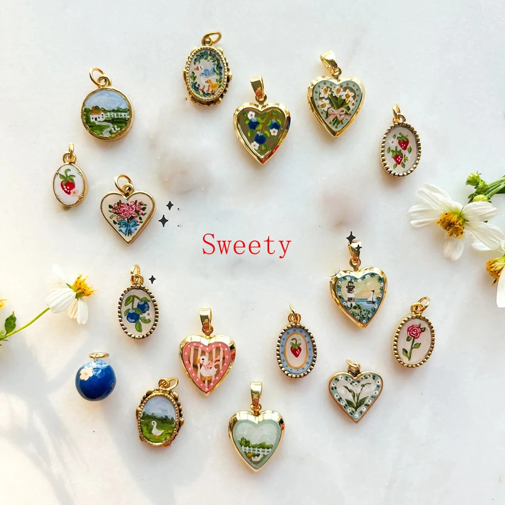 

10pcs Mix Color Copper Small Flower Love Shaped Blueberry Pendant for Jewelry Making DIY Necklace Bracelet Accessories