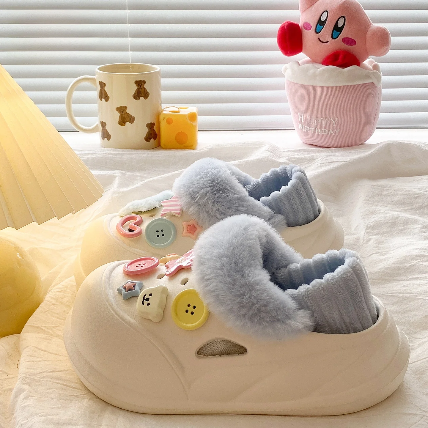 

Очаровательные хлопковые тапочки с меховой подкладкой для дома и улицы, теплые, на толстой подошве, нескользящие, зимние