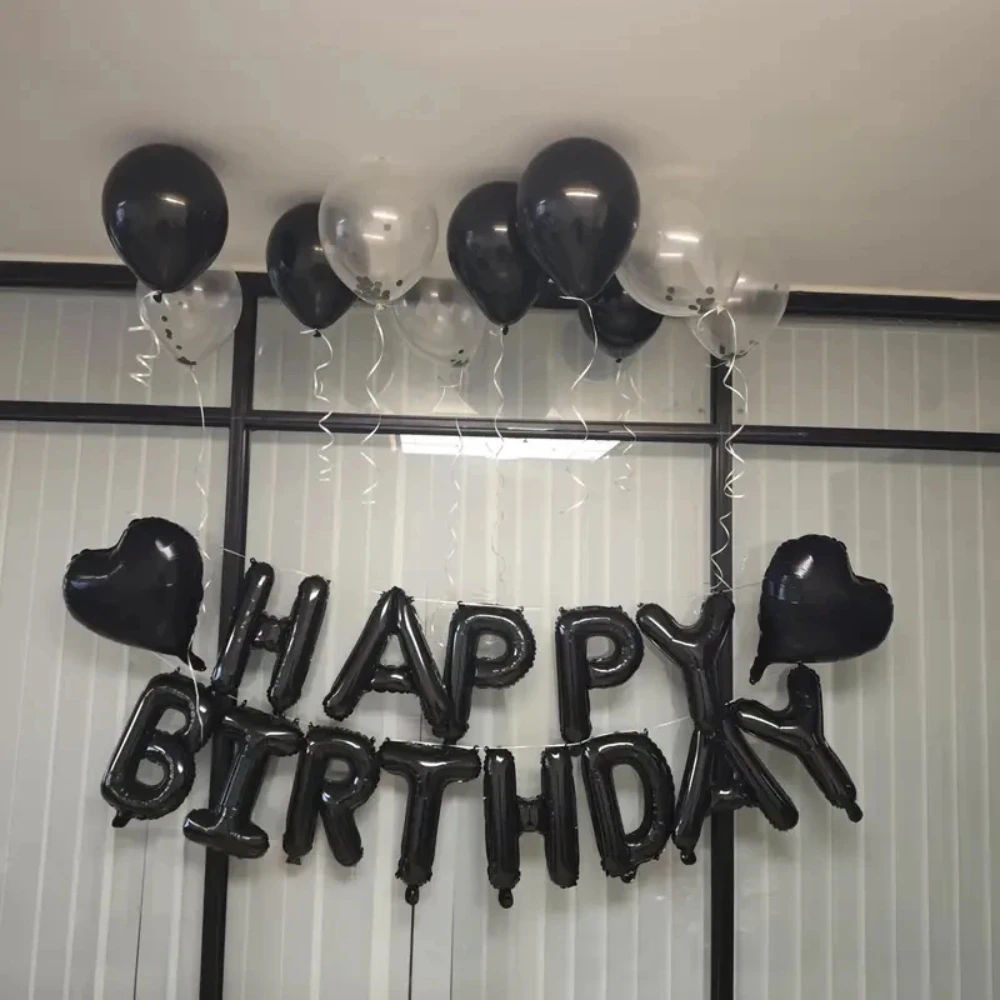 16Pcs Black Happy Birthday Party Balloon Set with Latex And Aluminum Foil Letter Balloons for Birthday Party Decoration view 2