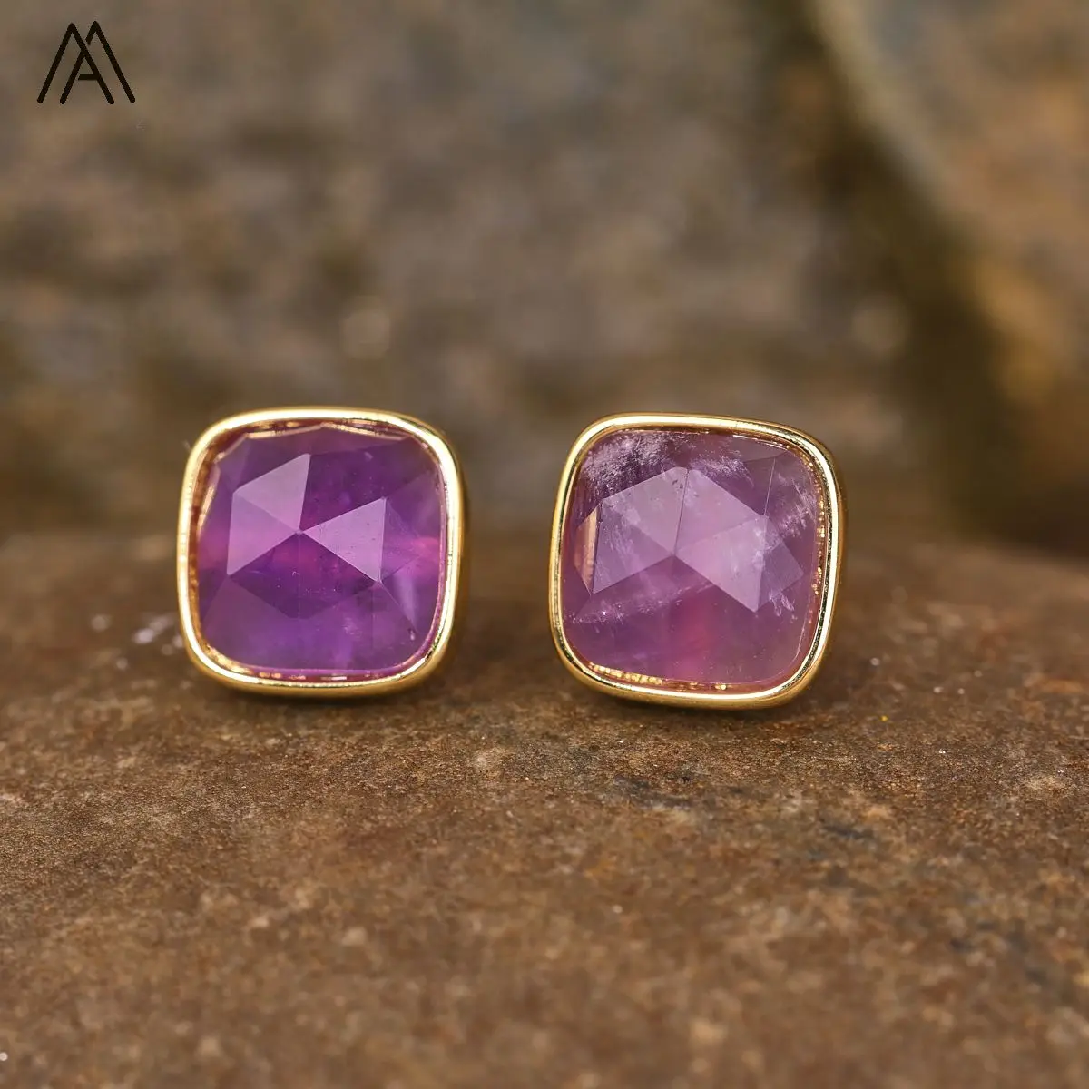 

Square Amethyst Stud Earring Women Exquisite Gemstone 18k Real Gold Plated Handmade Earring Jewelry Birthday Gifts Wholesales