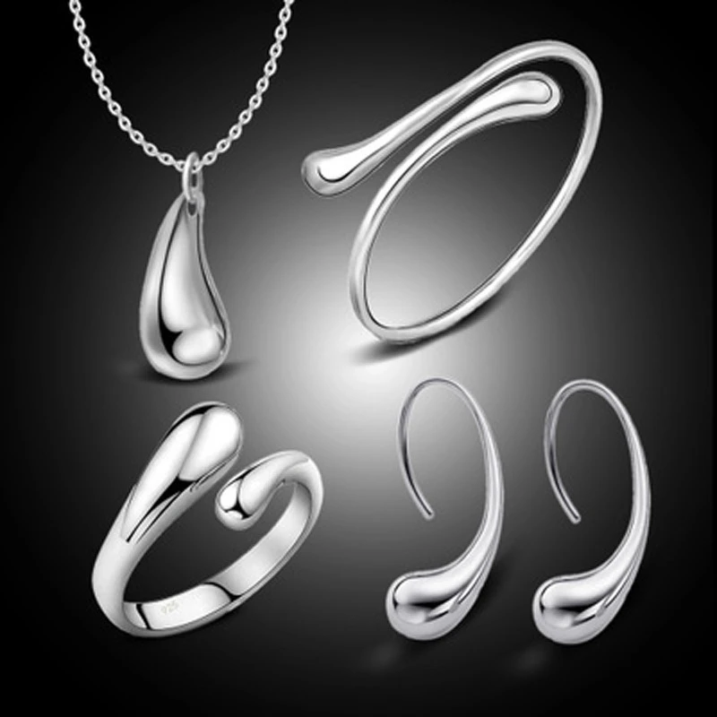 Mode Teardrop Schmuck Set für Frauen einfache Ring Halskette Armband Ohrringe vierteiliges Set