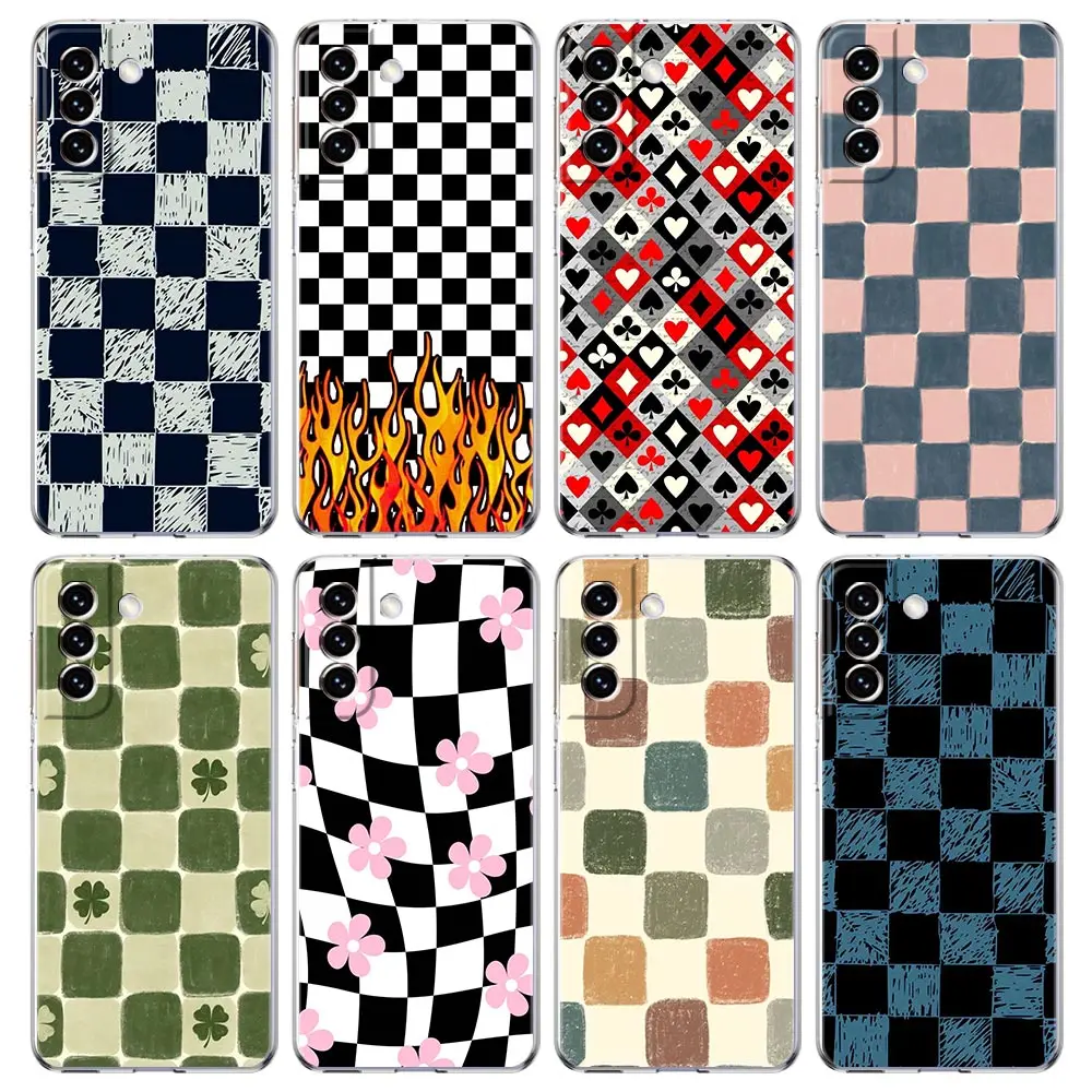 

Phone Case For Samsung Galaxy S25 Edge S24 Plus S23 FE S22 S21 S20 Ultra 5G S10 Clear Cover Checkerboard checked chess board