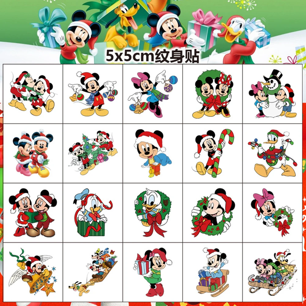 20pcs Disney Christmas Mickey Minnie Tattoo Sticker Cute Children Fake Temporary  Tattoos Funny Boys Girls Body Art Toys Decals