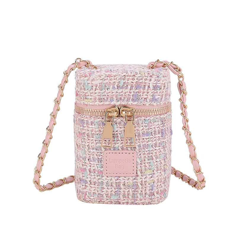 Fashion Mini Bucket Bag Women Autumn Tweed Plaid Print Flap Chain Crossbody Bags and Purse Female Phone Pack Small Square Bags