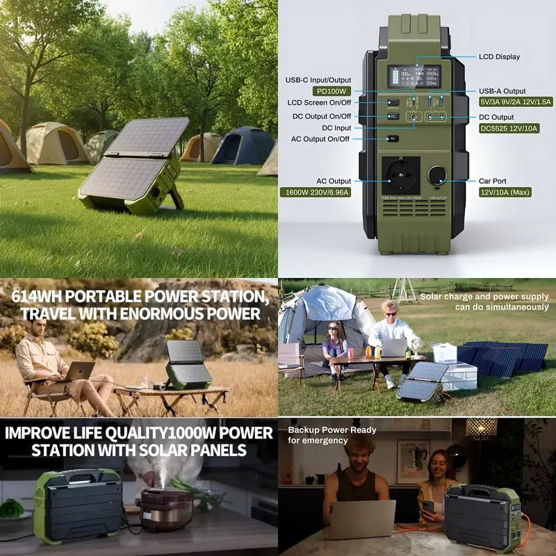 for 1600W 1024Wh Solar MPPT Power Station LiFePO4 Battery Pure Sine Wave Inverter Emergency Starter for Cars and Homes