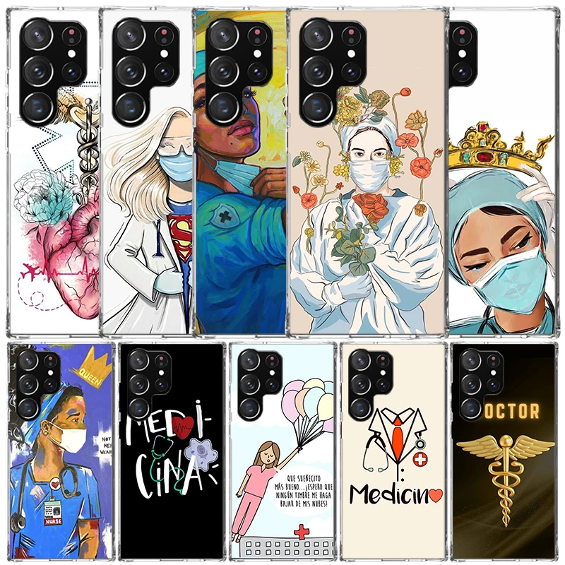 Medicine Nurse Doctor Phone Case For Samsung Galaxy S22 S23 S24 Ultra S21 S20 FE S10 Plus S10E S9 S8 + S7 Edge Soft TPU Back Cov