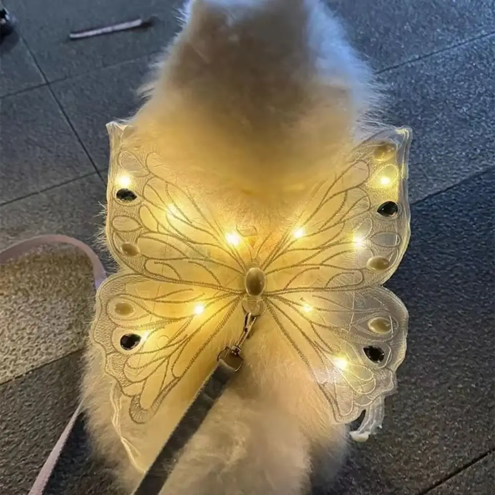 Nova Asa de Borboleta Luminosa Fofa para Cães Pequenos e Médios - Decoração Traseira para Pets, Presente e Roupa Adorável para Cães