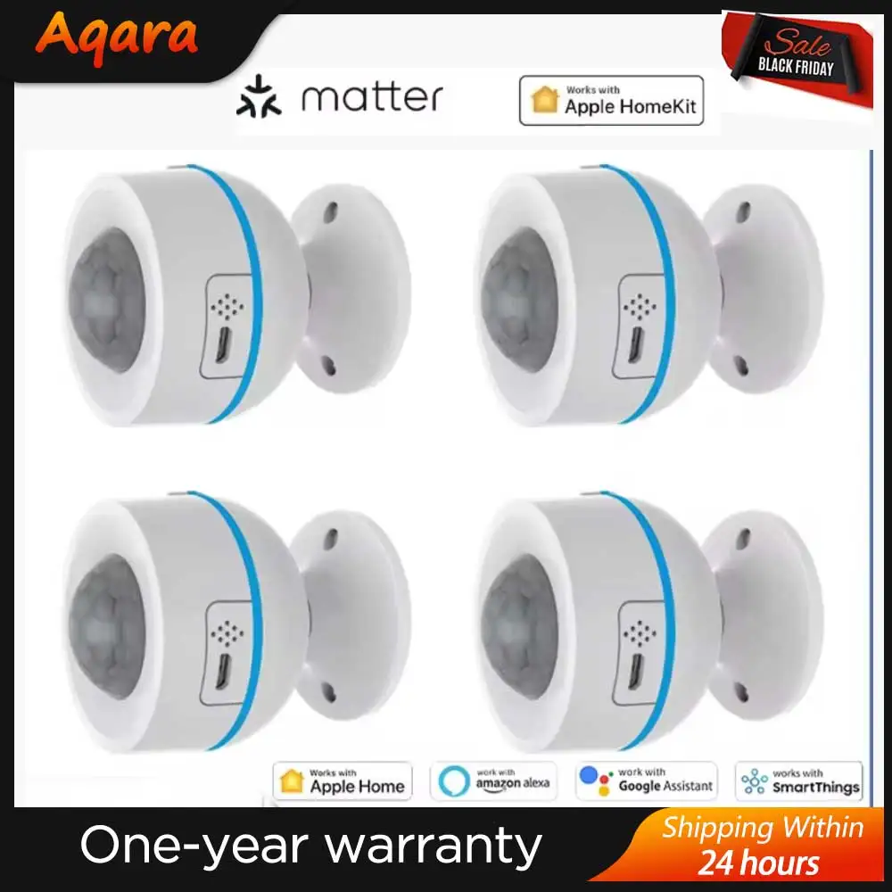 2024Tuya Matter Thread Smart PIR Motion Sensor Wireless Human Body Motion Infrared Detector Work With HomeKit Alexa Google Home