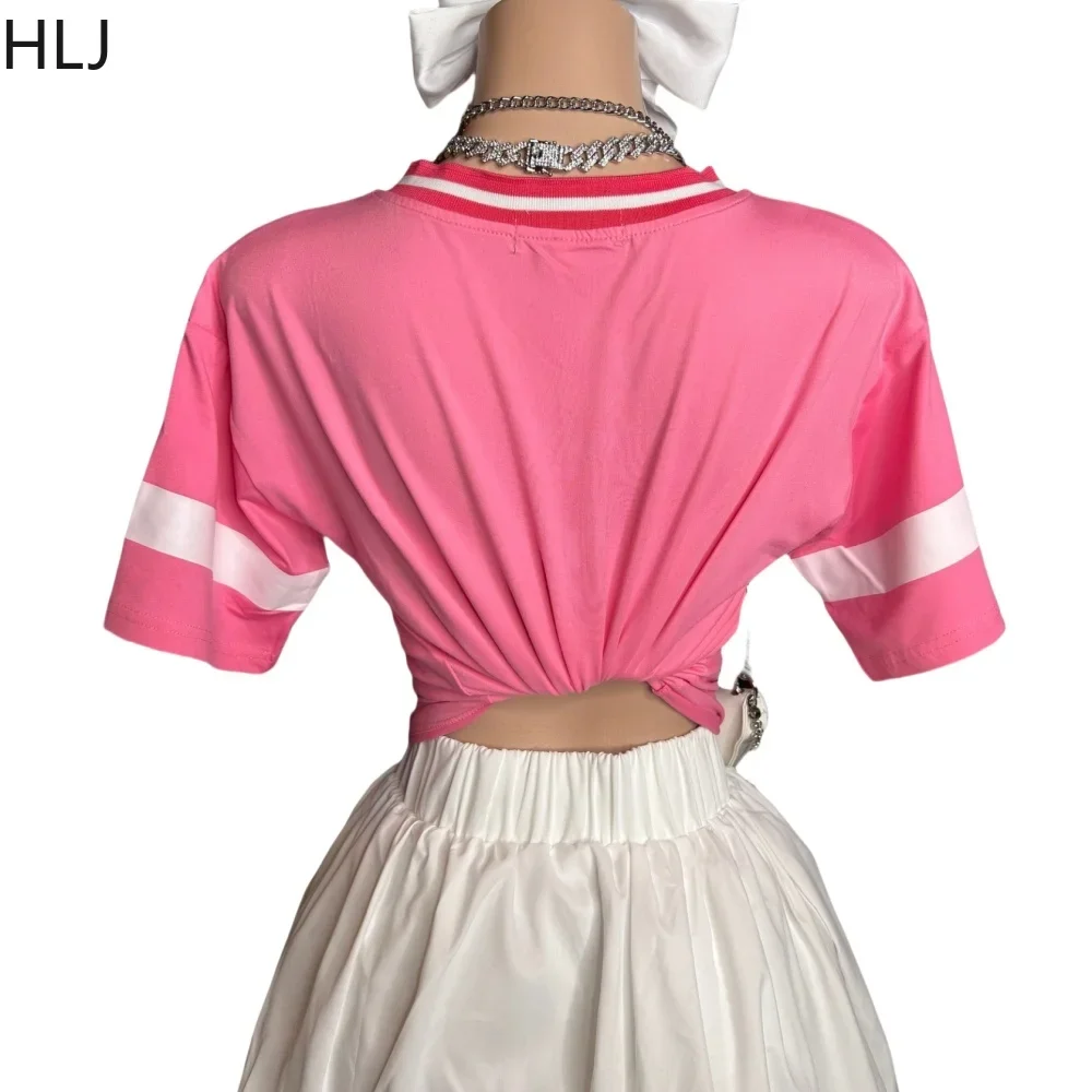 HLJ Sweet Women Bubble Skirts Two Piece Sets Fashion Letter Print V Neck Tshirt And Mini Skirts Outfits Female Trend Streetwear