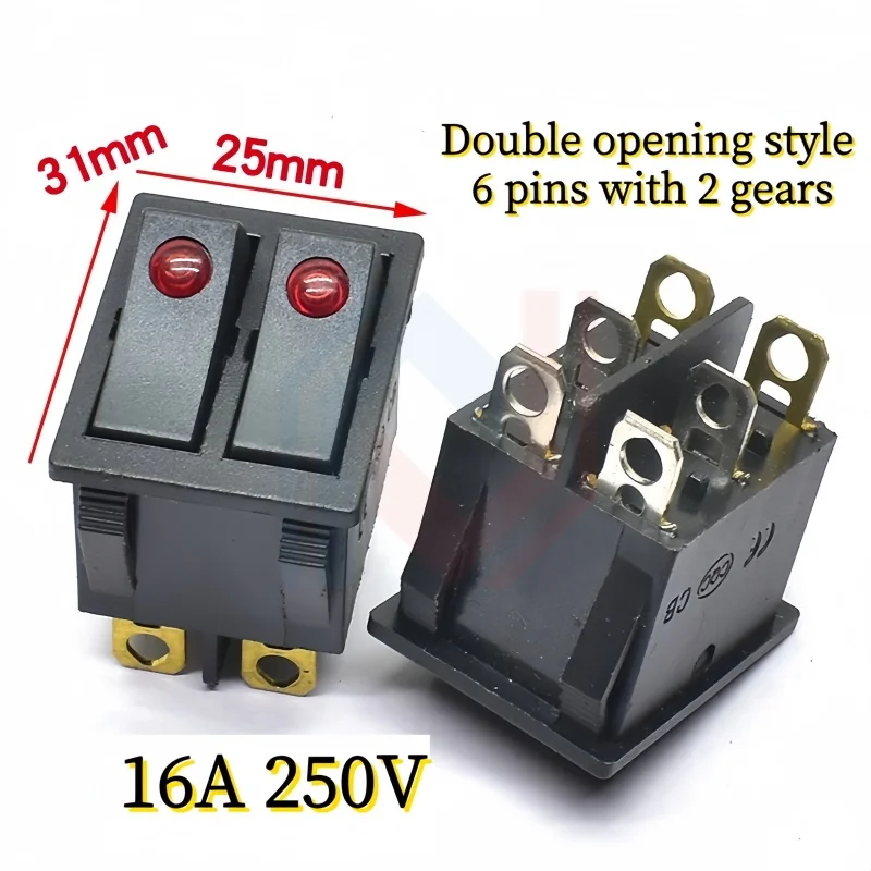 KCD6 Boat Power Switch Single/Double Opening 3/6PIN 16A 250V 20A 125V Double Light Rocker Switch ON-OFF Button Lights