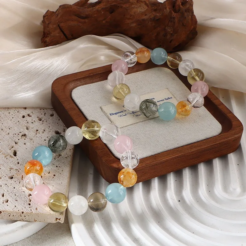 

Minar Trendy 12-15mm Candy Color Natural Stone White Crystal Beaded Elastic Strand Bracelets for Woman Lady Casual Accessories