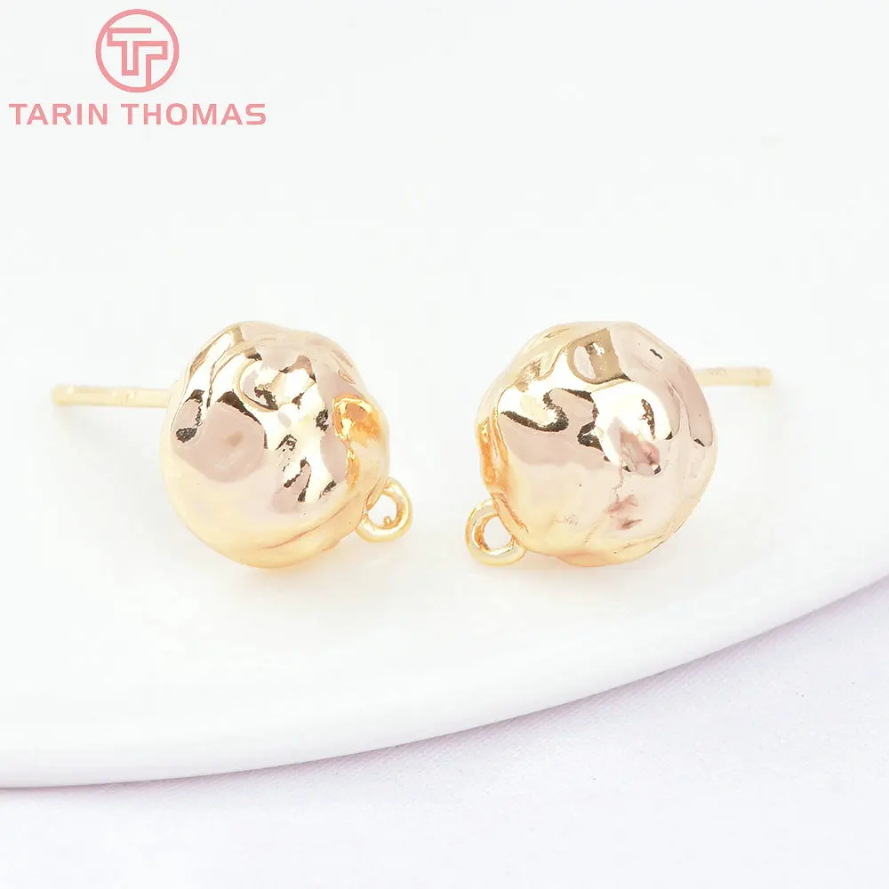 (7392) 6PCS 9.5MM 24K Gold Color Brass Semicircle Shape Concave Convex Stud Earrings High Quality Jewelry Findings Accessories