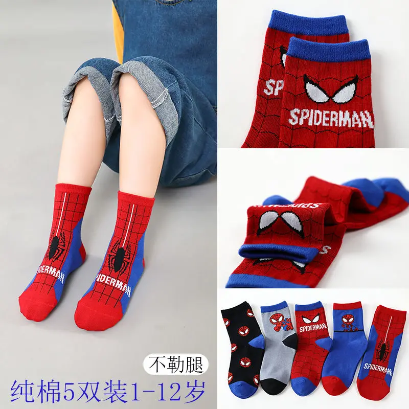 Marvel Spiderman kaus kaki setengah betis katun murni anime murni modis nyaman dan musim gugur lucu baru untuk anak laki-laki dan perempuan