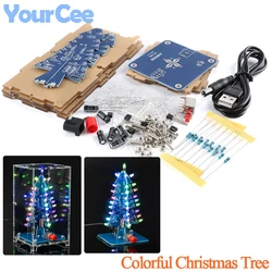 DIY Xmas Tree Kit Parts RGB Production 3D Colorful Christmas Tree LED Flash Circuit Welding Soldering Practice Learning  Suit